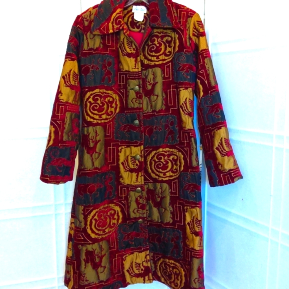 Paco Soler vintage art to wear velvet red gold coat